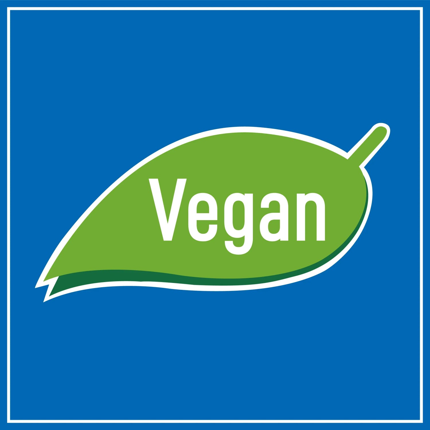 Vegan-Logo für Poliboy BIO Glas & Flächen Reiniger, grünes Blatt auf blauem Grund.