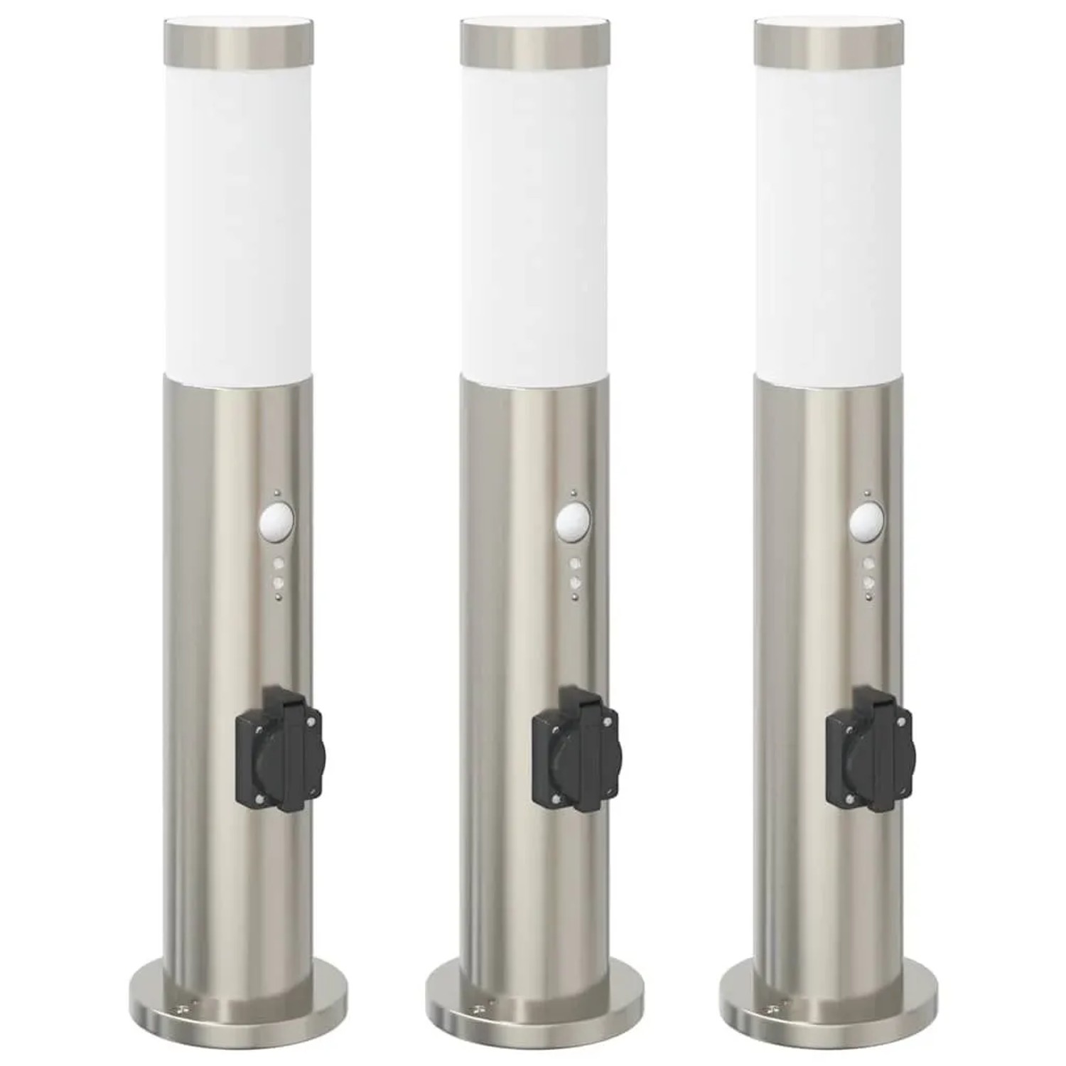 vidaXL Pollerleuchten mit Sensor&Steckdose 3er 50 cm Edelstahl IP44 4006018