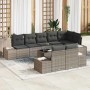 Graues 9-teiliges vidaXL Garten-Sofa-Set aus Poly Rattan mit Kissen.