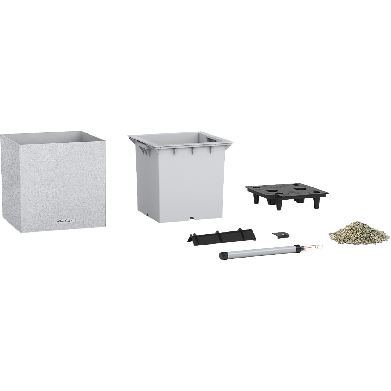 Lechuza Canto Stone low 30 Quarzweiß Pflanzkübel, mit Einsatz, Bewässerungssystem und Zubehör.