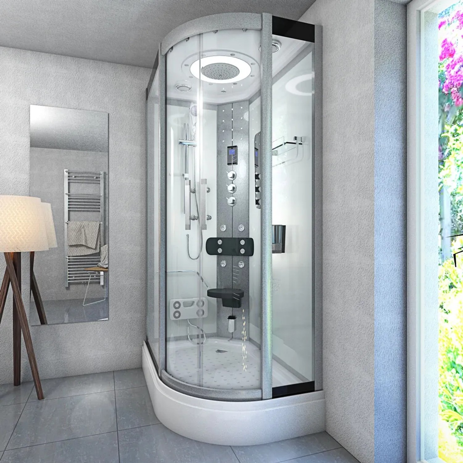 AquaVapore Duschkabine D60-70T3R-EC, 80x120 cm, mit Dampfsauna und Regendusche im Badezimmer.