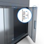 Detailaufnahme: Türscharnier des Westmann Metall-Hochbeets Plexa mit Stauraum.