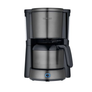 Severin Filterkaffeemaschine KA 9343 in Anthrazit mit Edelstahl-Thermokanne und beleuchtetem Schalter für frischen Kaffee.