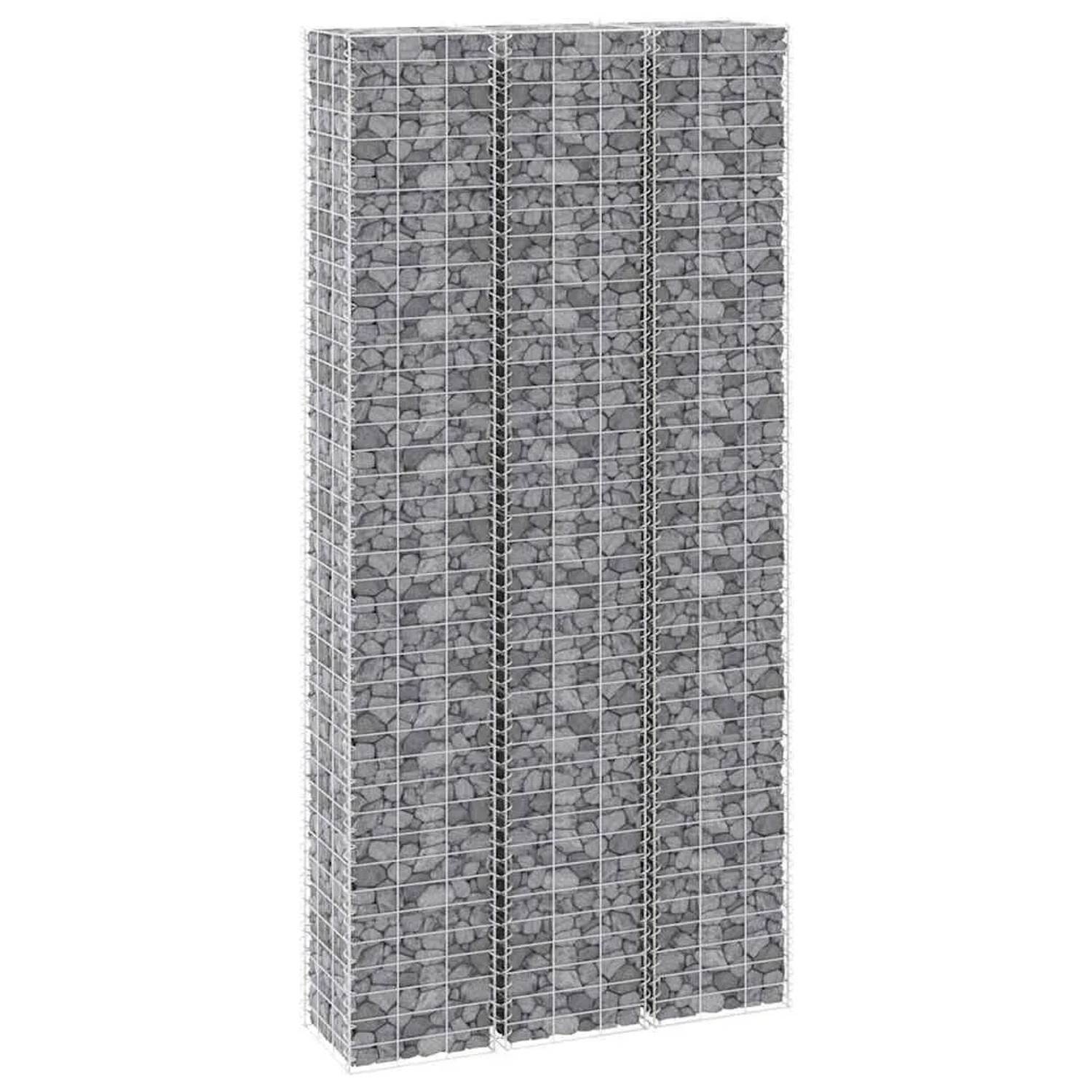 furnicato Gabionen-Hochbeete, 3er Set, 30x30x150cm, aus Eisen, befüllt mit Steinen.