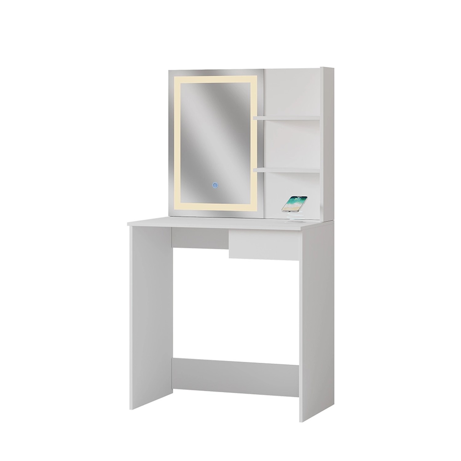 Vicco Schminktisch Dekos Weiß 75 cm mit LED-Spiegel und QI-Ladestation günstig online kaufen