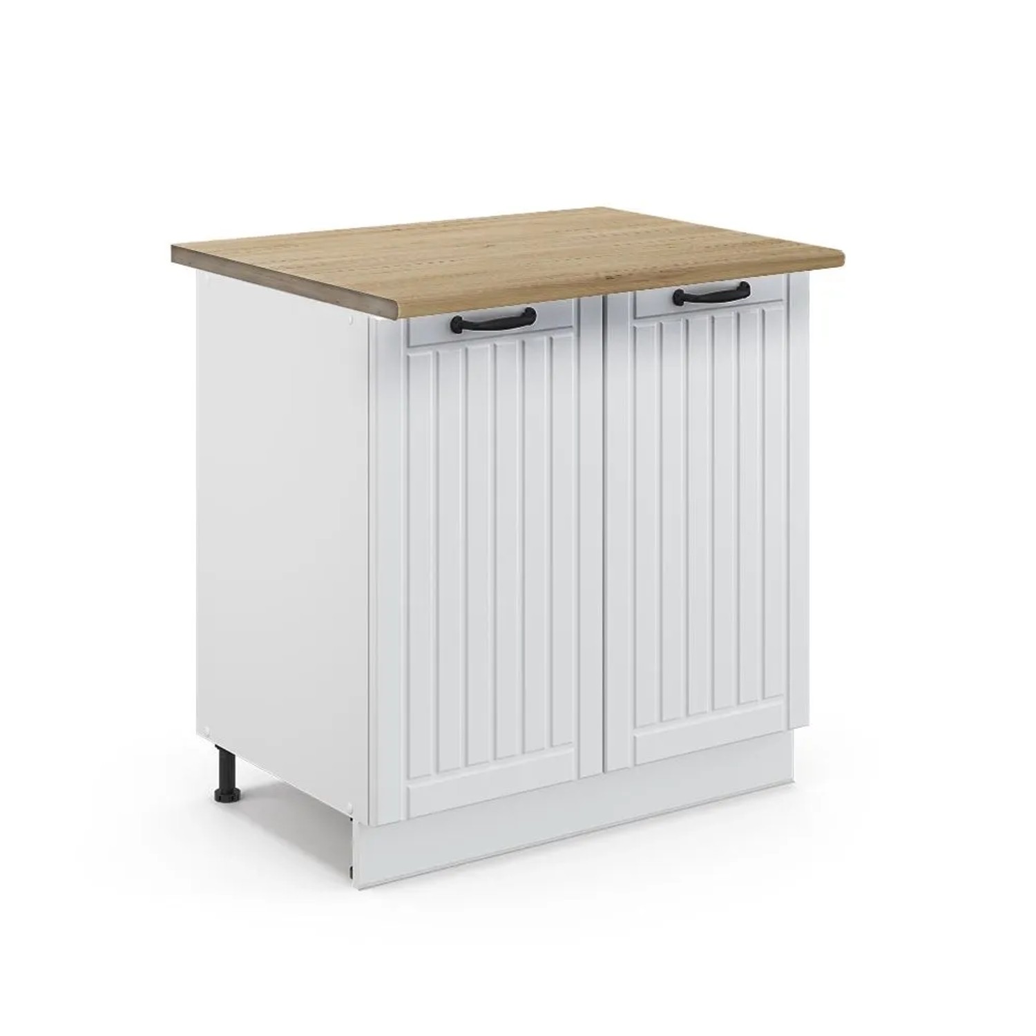 Vicco Küchenunterschrank Fame-Line Weiß Landhaus/Weiß 80 x 82 Arbeitsplatte Goldkraft Eiche
