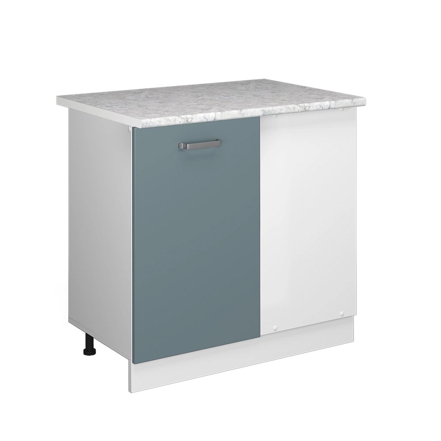 Vicco Eckunterschrank R-Line Küchen Eckschrank Blau-Grau/Weiß 86 cm AP Marmor