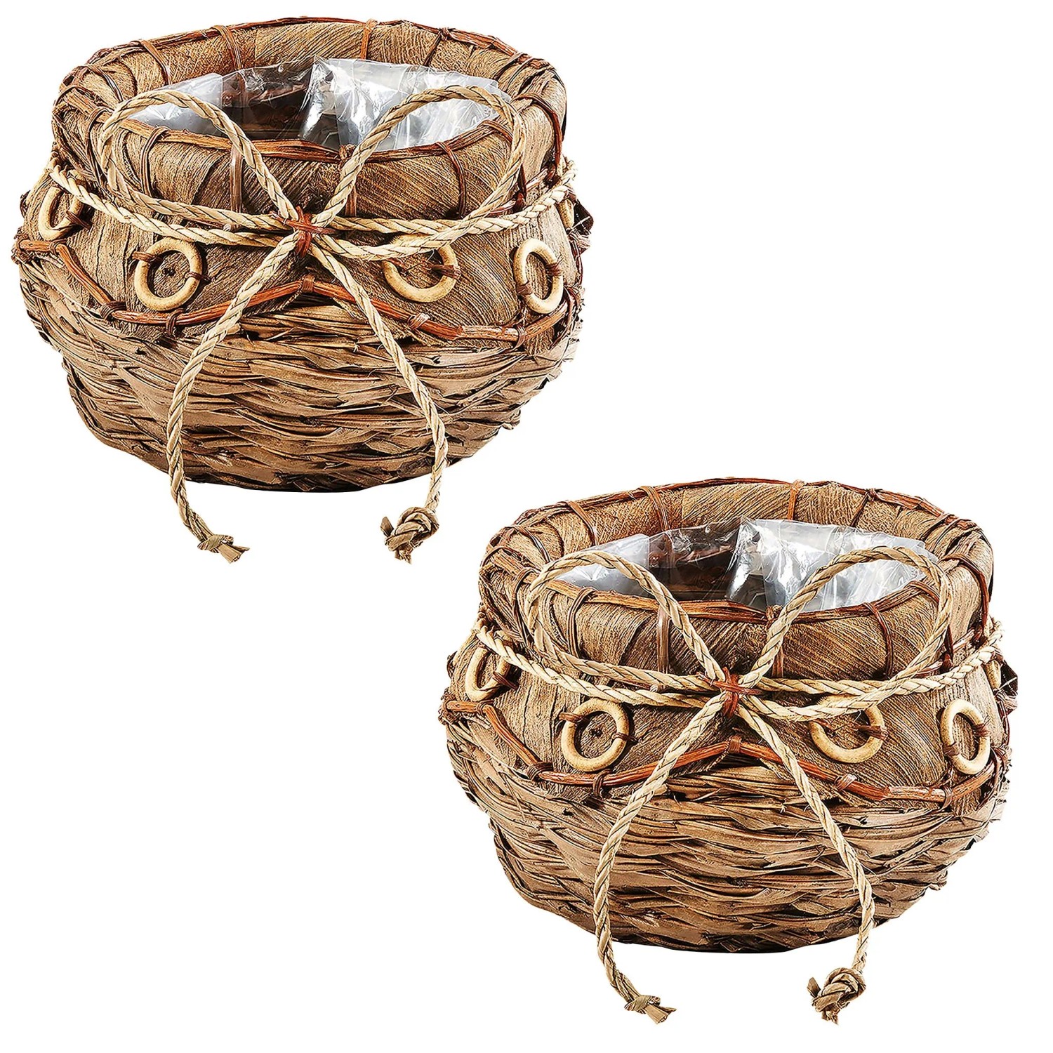 Kobolo Übertopf 2er Set Blumentöpfe Kokosblatt Braun 35x22 cm günstig online kaufen