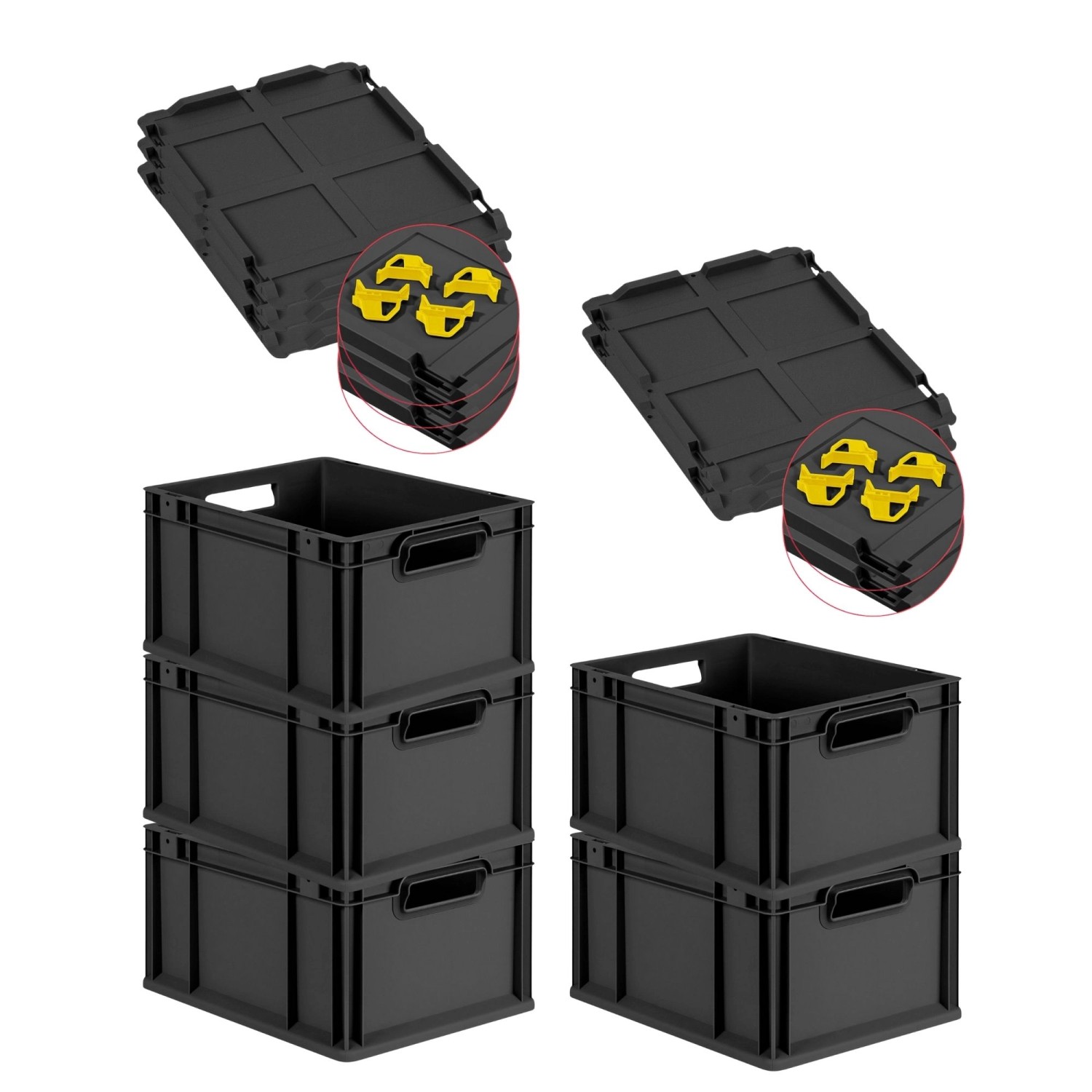 PROREGAL SparSet 5x Eurobox Nextgen Grip Mit Auflagedeckel Und Gelben Versc günstig online kaufen