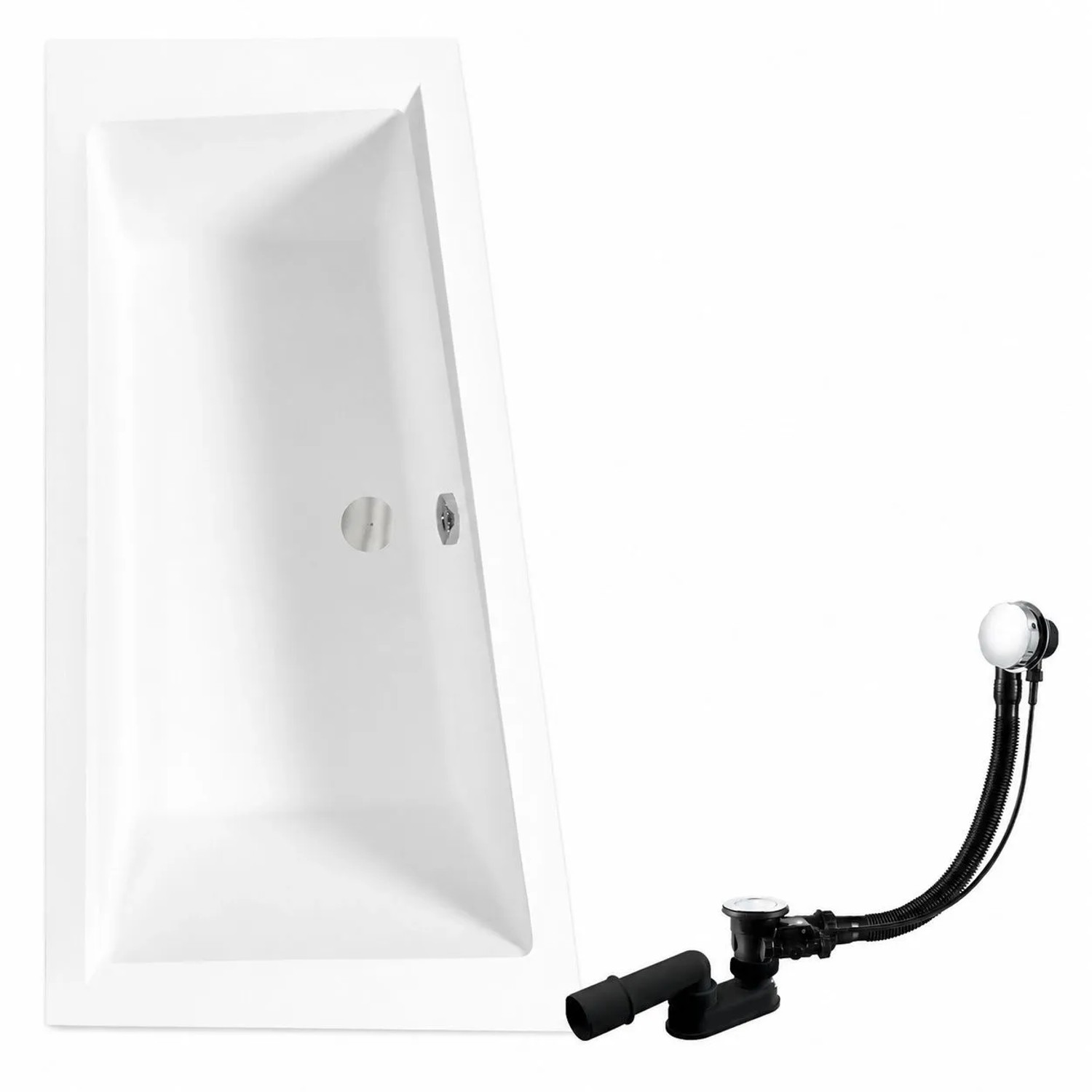 KOLMAN Badewanne Eckwanne 150 x 85 Cm Links Inkl. Ablauf Und Füße Mit 1 Kopfstütze Mit Bambus Badewannenablage