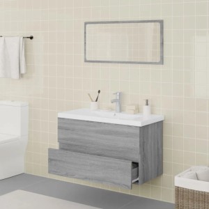 vidaXL Badmöbel-Set Grau Sonoma mit Waschbecken, Unterschrank, Spiegel und Armatur.