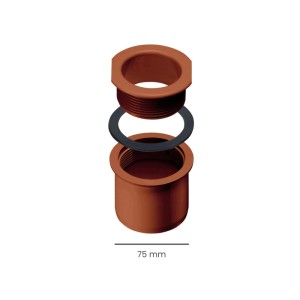 Brauner Inefa PVC Ablaufstutzen DN 75 für Kastenrinne, zerlegt mit Dichtungsring. Zur Montage an Dachrinnen. 75 mm.