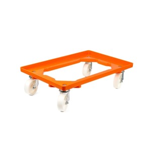 PROREGAL Transportroller für Euroboxen, orange, mit 4 Kunststoffrädern (2 Lenk-, 2 Bockrollen), Traglast 300 kg.