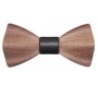 Elegante HMF Holzfliege aus Walnussholz mit schwarzem Kunstleder-Mittelstück. Handgefertigtes Herren-Accessoire.
