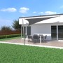 Anthrazitfarbenes Toldoro Sonnensegel Komplettset mit Mast und Befestigung über einer Terrasse.