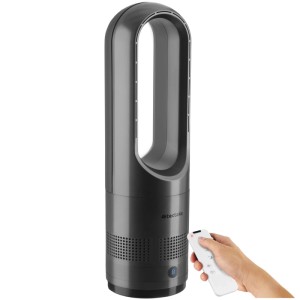 Anthrazitfarbener Tectake Turmventilator mit Fernbedienung und 8 Geschwindigkeitsstufen.