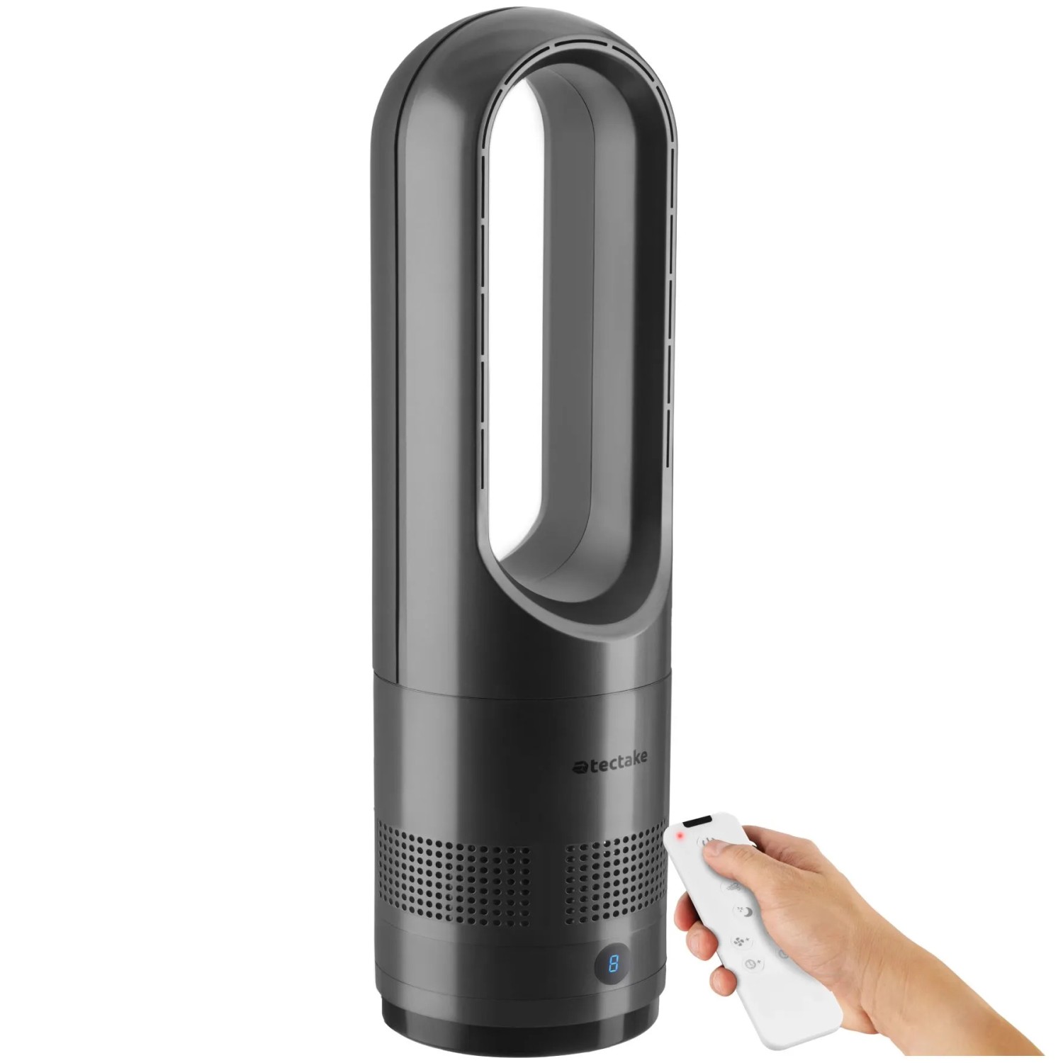 Tectake Turmventilator Polar 80° Oszillation  20 W 8 Geschwindigkeitsstufen  Maximal  und Schlafmodus Anthrazit 14 50 x 14 50 x 55 50 cm Anthrazit