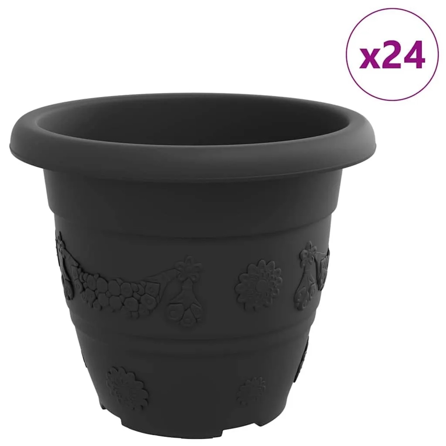 vidaXL Runder Blumentopf 24 Stk Schwarz Ø 26 x 21,5 cm Kunststoff 42020295