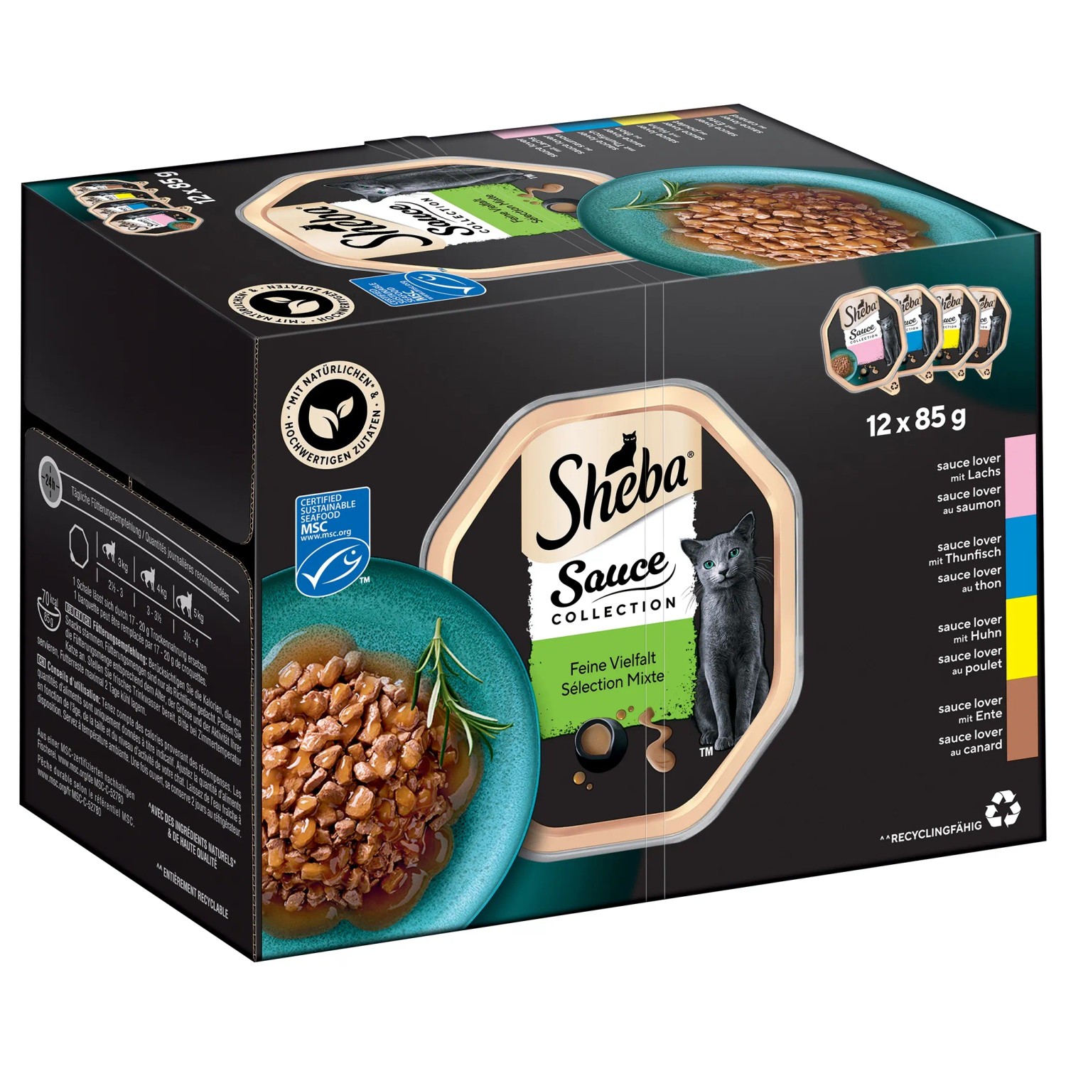 Sheba SHEBA® Schale Multipack Sauce Collection Feine Vielfalt MSC 12 x 85g, Nassfutter für: Katze