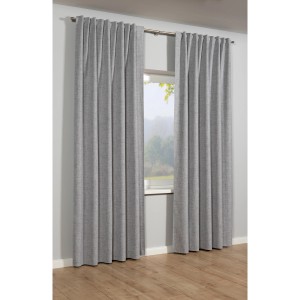Silbergrauer Bennetti Schal mit Gardinenband, 140x245 cm, vor Fenster.