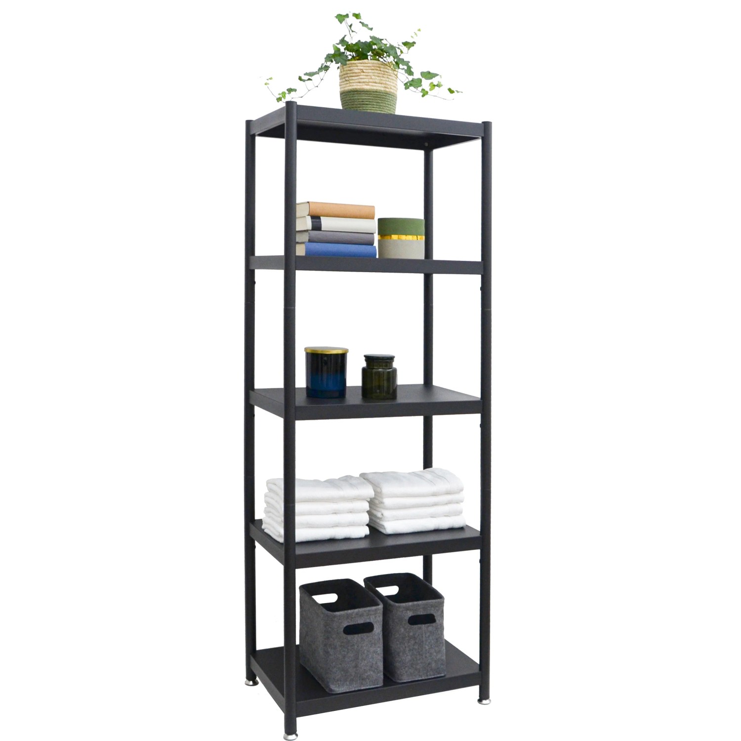 shelfr Industrial Design Metallregal auf 5 Ebenen 61 x 41 x 170 cm Schwarz
