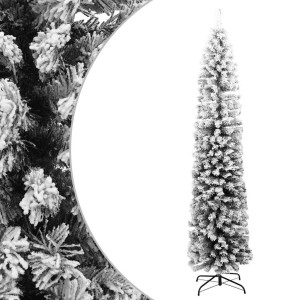 Schlanker, künstlicher Weihnachtsbaum mit Schnee, 180 cm hoch, grüne PVC-Nadeln.
