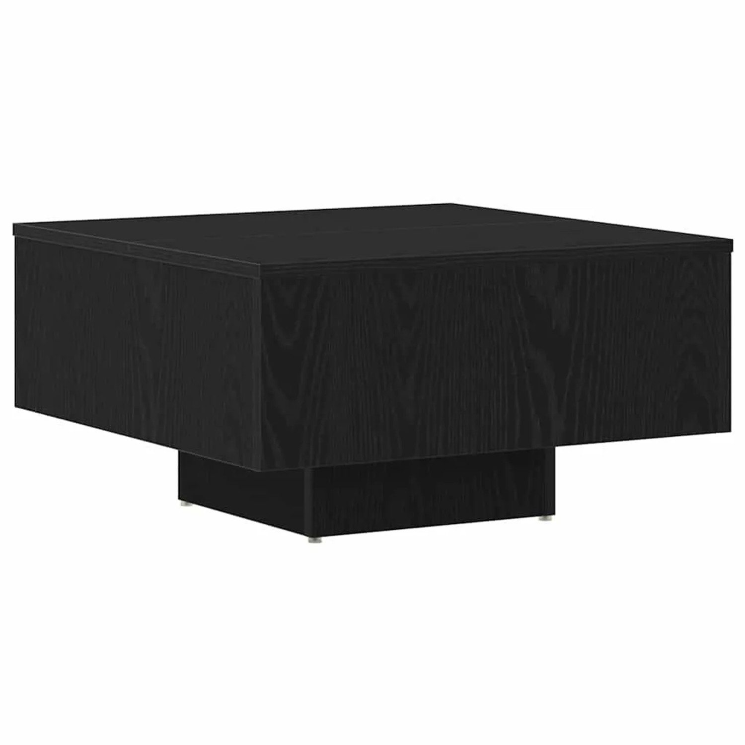 Moderner, quadratischer Couchtisch in Schwarz Eichen-Optik aus Holzwerkstoff, schlichtes Design.