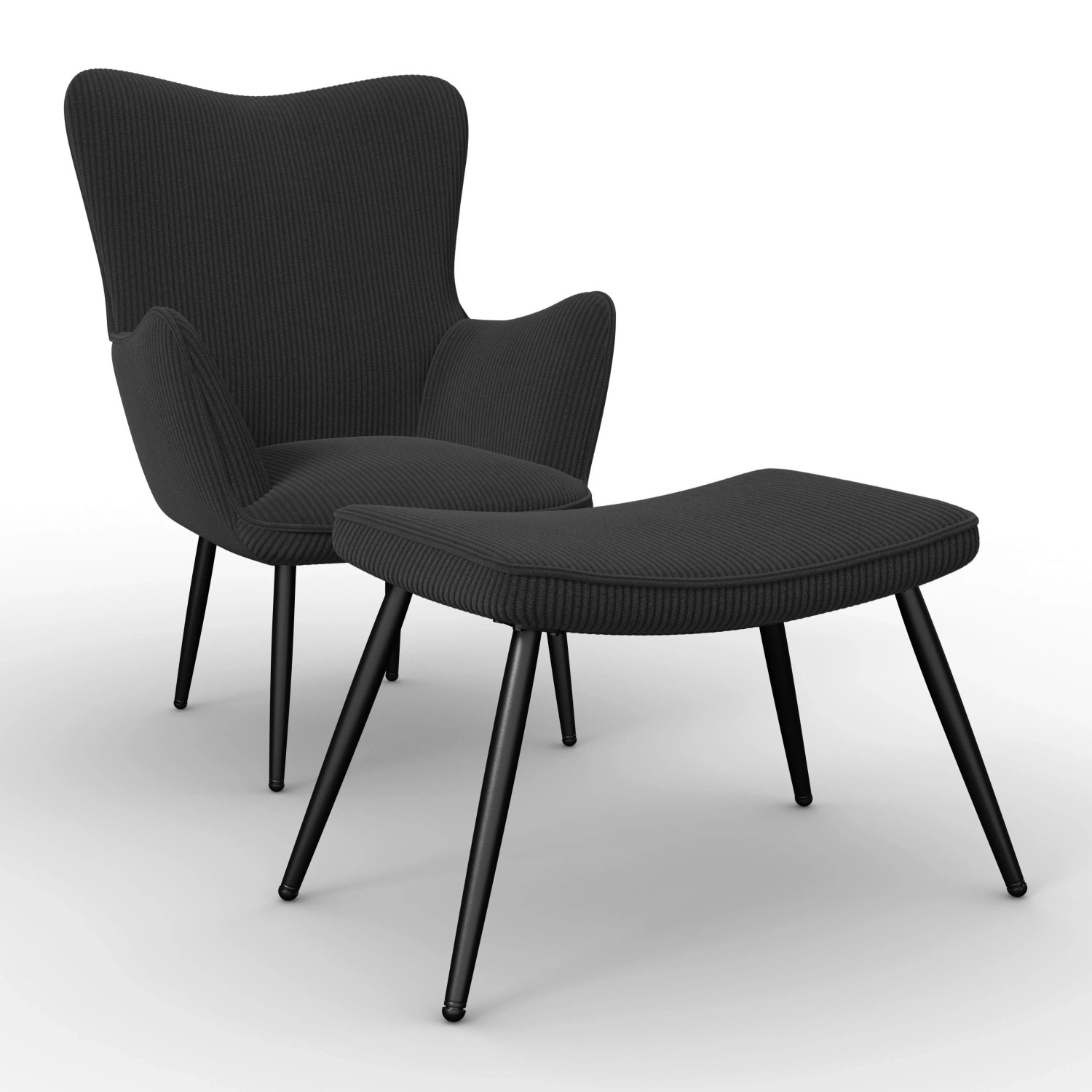 Bessagi Home Sessel Aurora mit Hocker Cord Schwarz