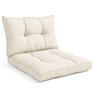 Beautissu XLuna Lounge Kissen Set in Natur, gepolstert für Gartenmöbel. Bequemes Sitz- und Rückenkissen mit Karo-Struktur.