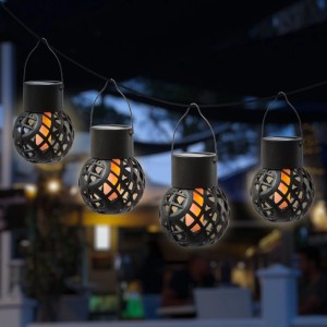 Marelida LED Solar Hängeleuchte Feuerball Garten Balkon Kugelleuchte Flammeneffekt 4St