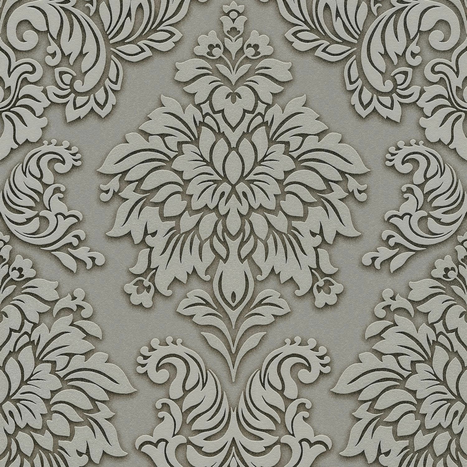 PROFHOME 368981-GU Barock Tapete Ornament glänzend Grau Silber Beige 0,53 m günstig online kaufen