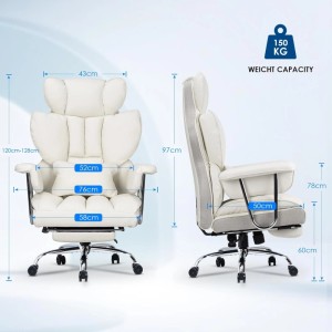 Rattantree Ergonomischer Bürostuhl mit Hoher Lehne Fußstütze und Leder für Home Office Weiß
