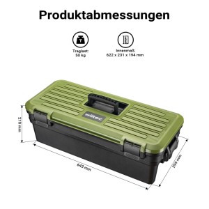 Wiltec Wartungskoffer für Waffen, grün/schwarz, mit Produktmaßen und 50 kg Traglast. Ideal für Reinigung & Aufbewahrung.