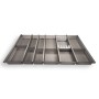 SOTECH Cuisio Besteckeinsatz, modular, transluzent graphitgrau, mit Aluminiumprofilen und Messerblock für Schubladen.