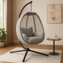 Grauer DELUKE Hängesessel mit Gestell, Kissen und Kuscheldecke für Indoor/Outdoor.