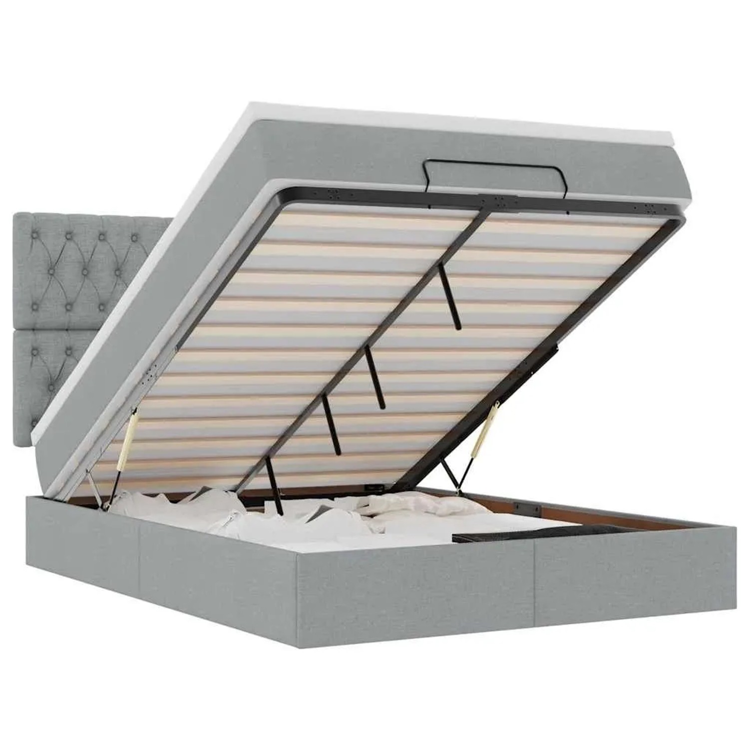 Thumbnail - vidaXL Ottoman-Bett mit Matratze und LEDs Hellgrau 140x190 cm Stoff 3314086