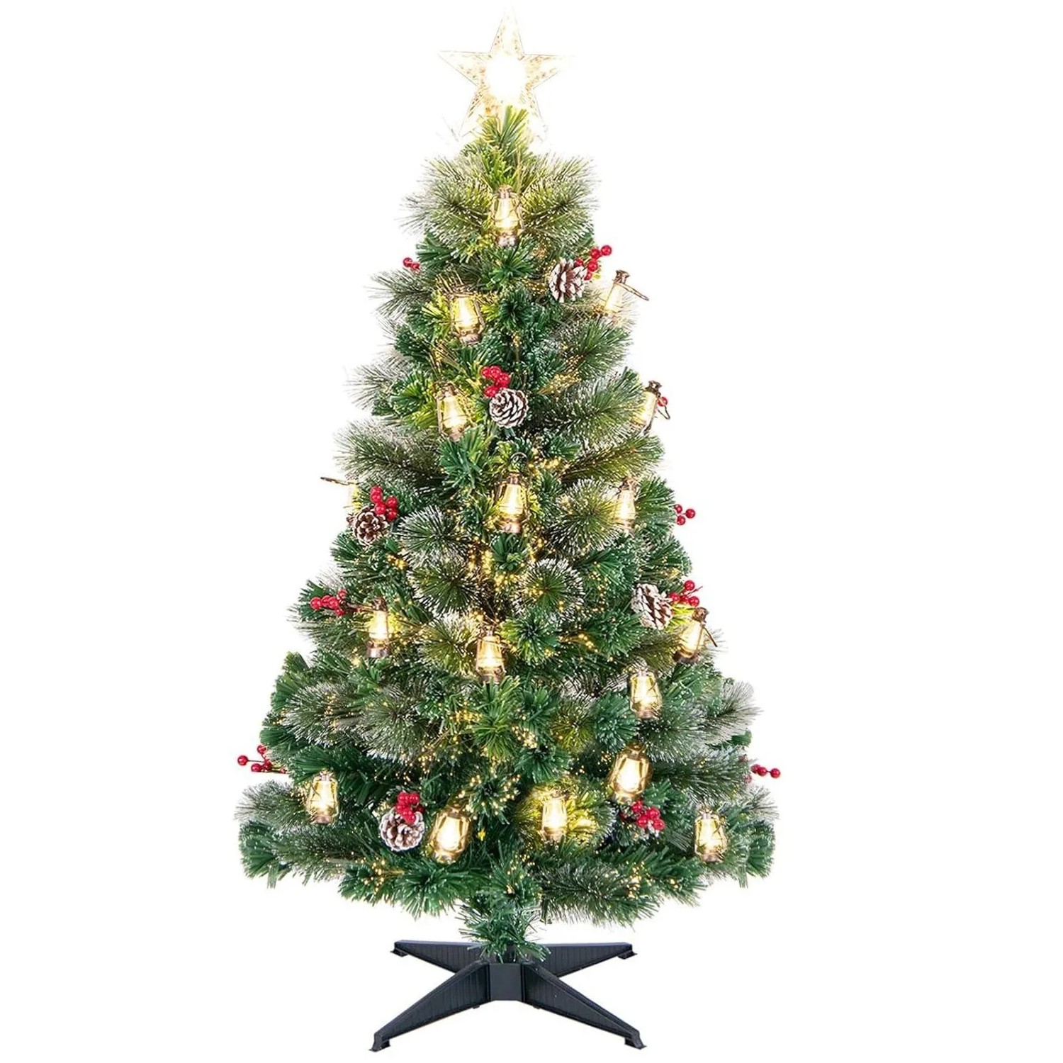 Costway Tannenbaum mit Leds & Glasfaser & Sternspitze Grün 150 cm