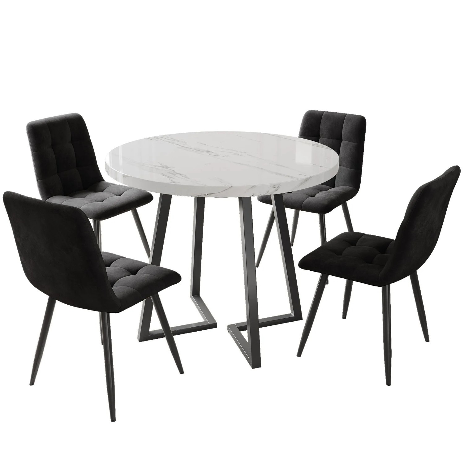 Merax Esstisch Set Rund 80cm Schwarz Mit Schwarzen Samtstühlen