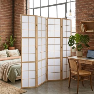 Homestyle4u 4-tlg. Paravent Shoji in Braun 176x175 cm 167