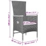 Grauer Gartenstuhl aus Rattan mit Akazienholz, Teil des vidaXL 3-tlg. Lounge-Sets. Abmessungen sind eingezeichnet.