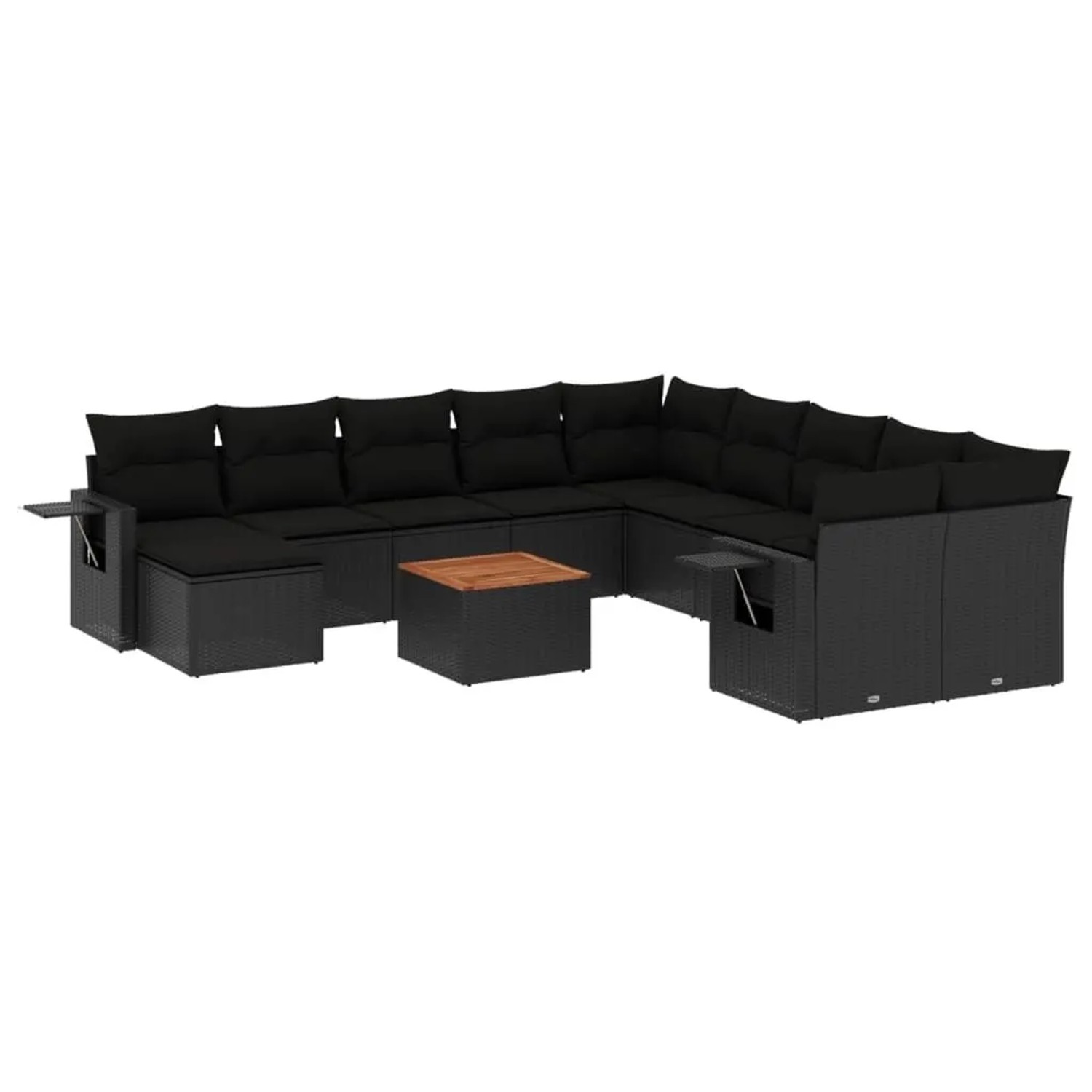 vidaXL 12-Tlg Garten-Sofagarnitur mit Kissen Schwarz Poly Rattan 3224858