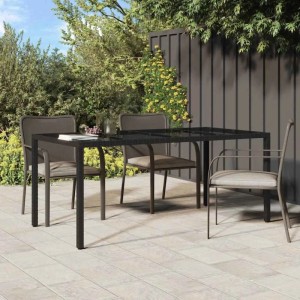Schwarzer vidaXL Garten-Esstisch (190x90x75 cm) aus Poly Rattan für den Außenbereich.