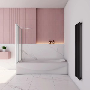 AICA Badewannenaufsatz, 120x140cm, weiß, faltbar mit 75cm Seitenwand aus ESG Sicherheitsglas.