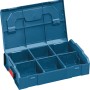Offene, blaue Bosch L-Boxx Mini Werkzeugkiste mit Fächern für Kleinteile.