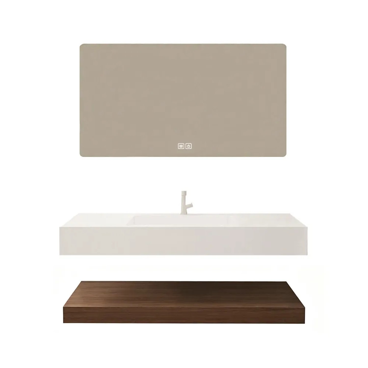 360Home Waschbecken Aus Sinterstein Modernes Waschbecken Badezimmer Hänge Waschbecken Mit LED Spiegel Ablage 120 CM C025