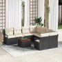 vidaXL Garten-Sofa-Set, 9-teilig, schwarz/weiß. Gartenmöbel aus Rattan mit Tisch und Polstern.