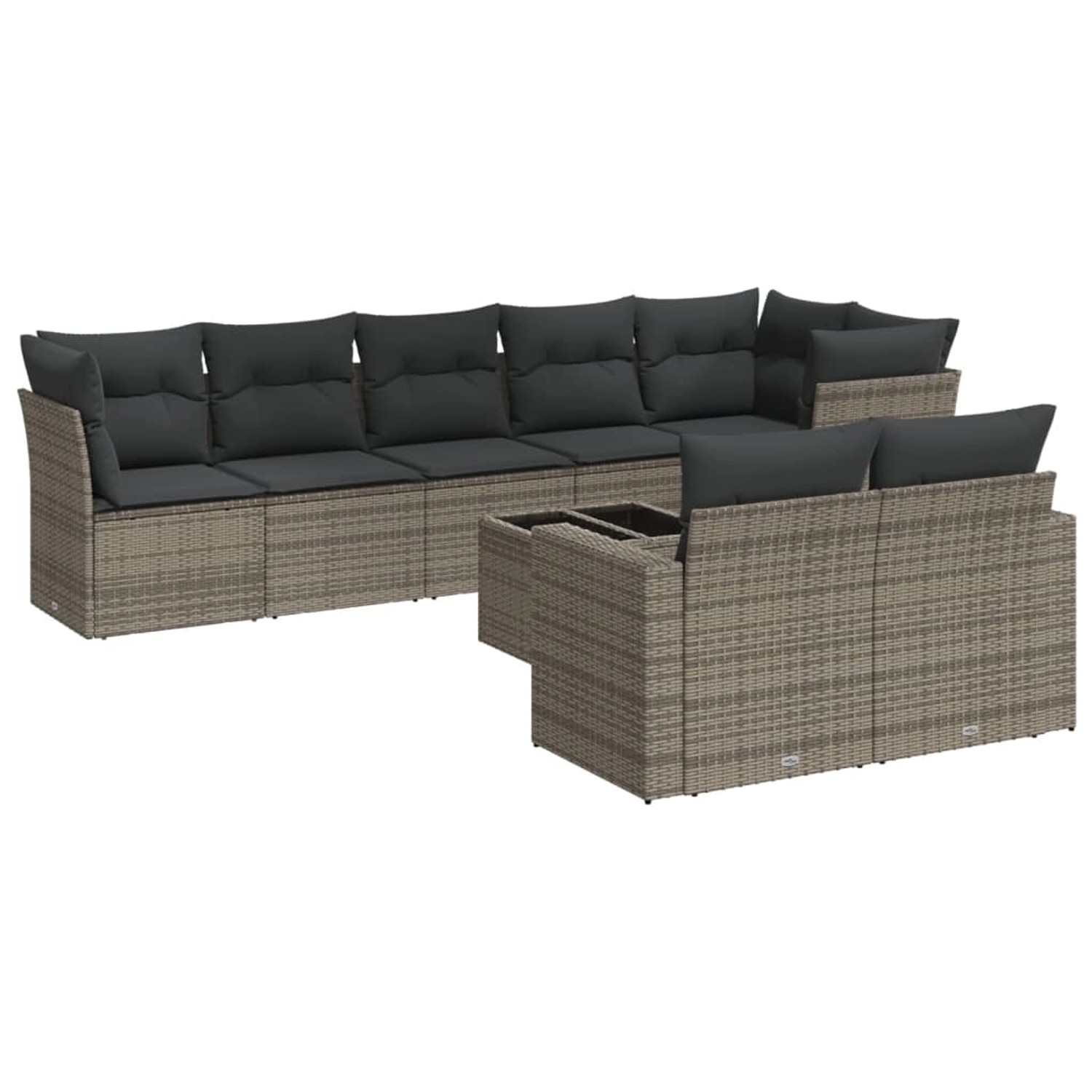 vidaXL 9-Tlg Garten-Sofagarnitur mit Kissen Grau Poly Rattan 3219220