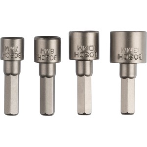 Bosch Steckschlüssel-Set, 4-teilig, verschiedene Größen für Außensechskantschrauben.