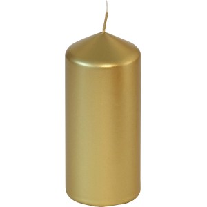 Goldene Stumpenkerze, 13 cm hoch, für stimmungsvolle Beleuchtung.