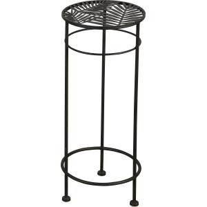 Schwarzer Blumenständer mit Palmenblatt-Muster, Ø 20 cm, 50 cm hoch. Gartendekoration.